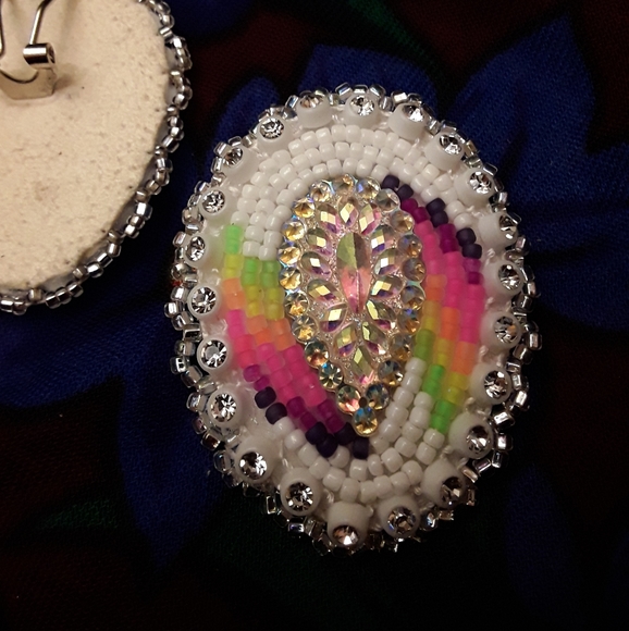 Reverse Teardrop Raindow Neon Earrings - Picture 3 of 4